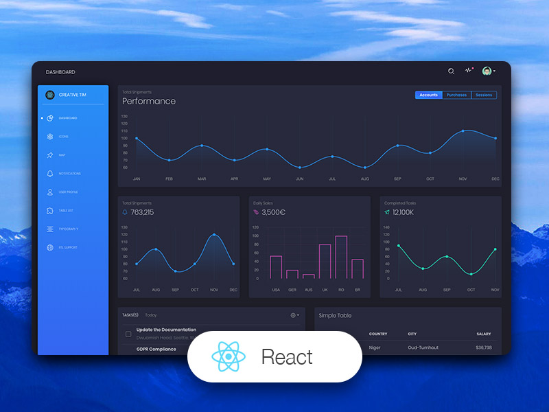 Black Dashboard React best UI kits templates