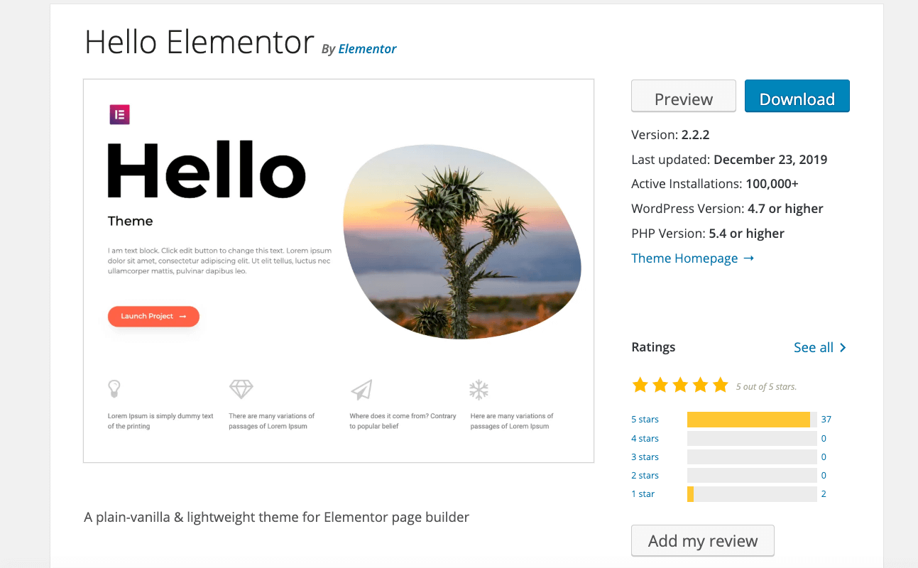 Hello Elementor WordPress templates