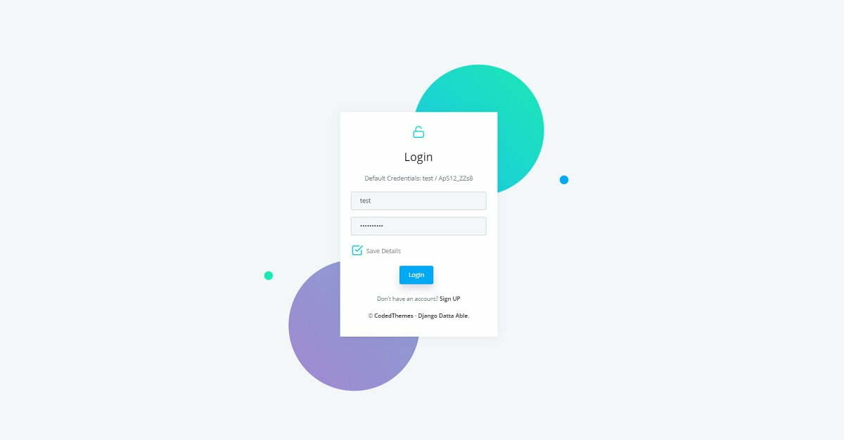 Login page of an open-source seed project crafted in Django and Docker by AppSeed and CodedThemes.