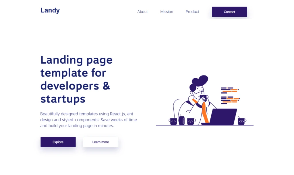 Landy React Template - Github