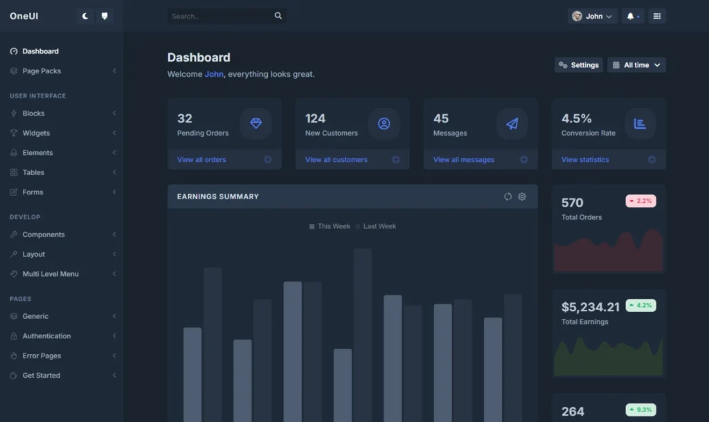 One UI Laravel admin dashboard template