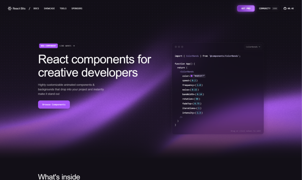 Animated UI Component Libraries for React (2026) 9 react_bits-animated-ui-component-library
