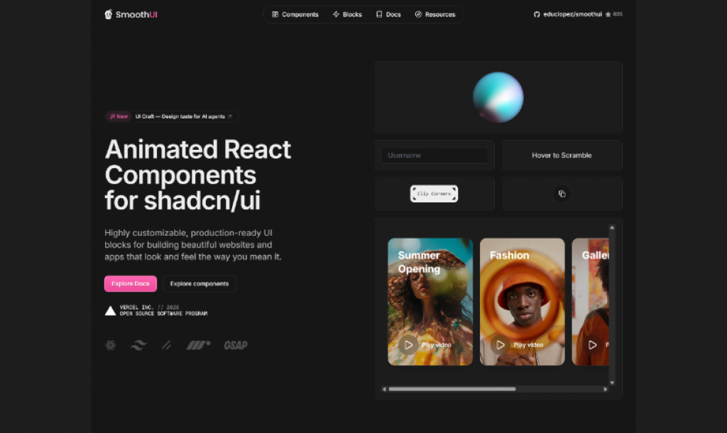 Animated UI Component Libraries for React (2026) 5 smooth_ui-animated-ui-component-library