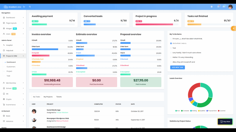 What are the best dark mode admin dashboard templates for 2026? 35 gradient able Project & CRM Dark Mode Dashboard