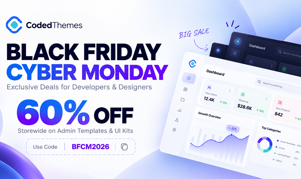Black Friday & Cyber Monday 2026 Deals on Design, Development, SaaS & AI Tools 1 CodedThemes -black friday and cyber monday